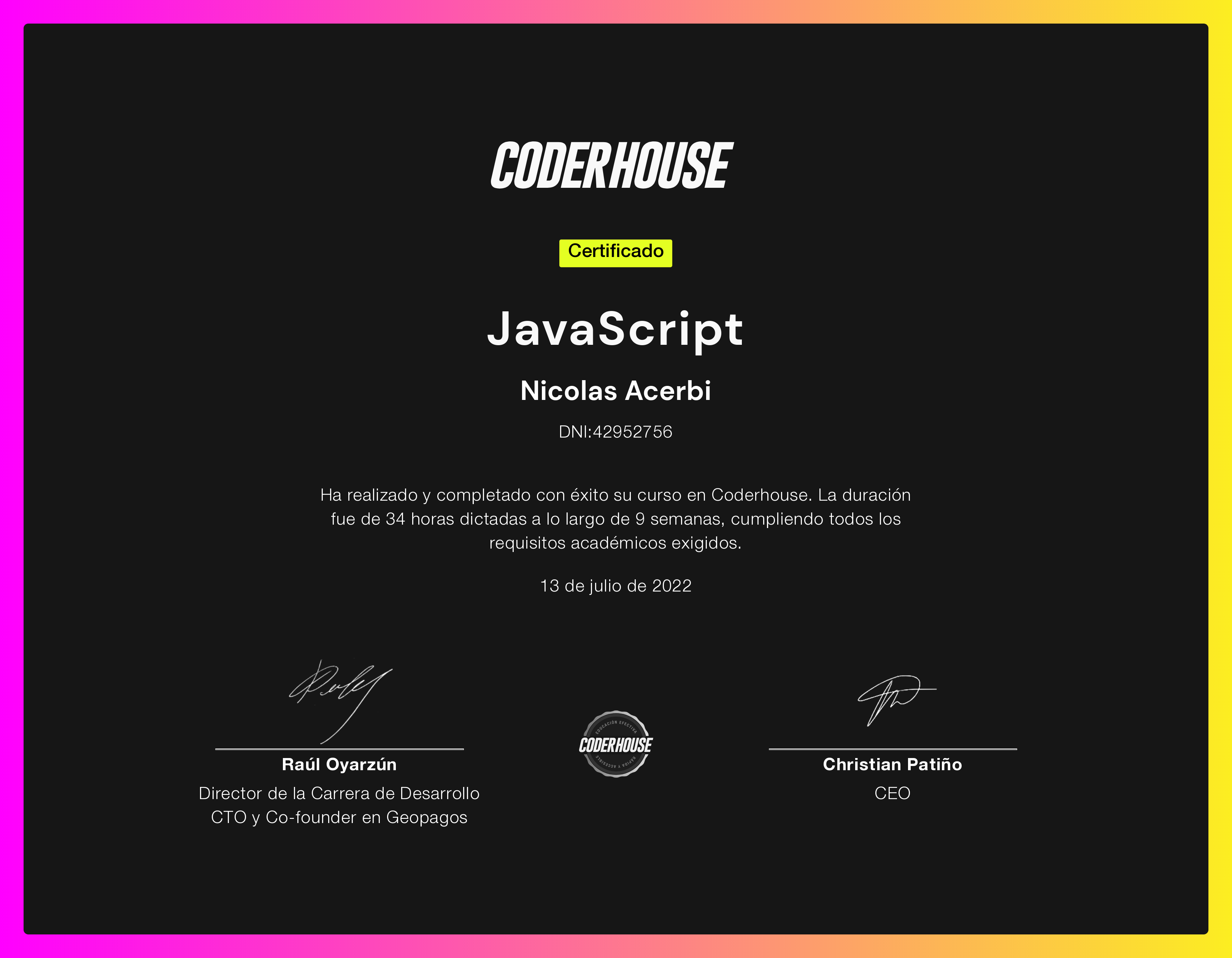 Certificado JavaScript