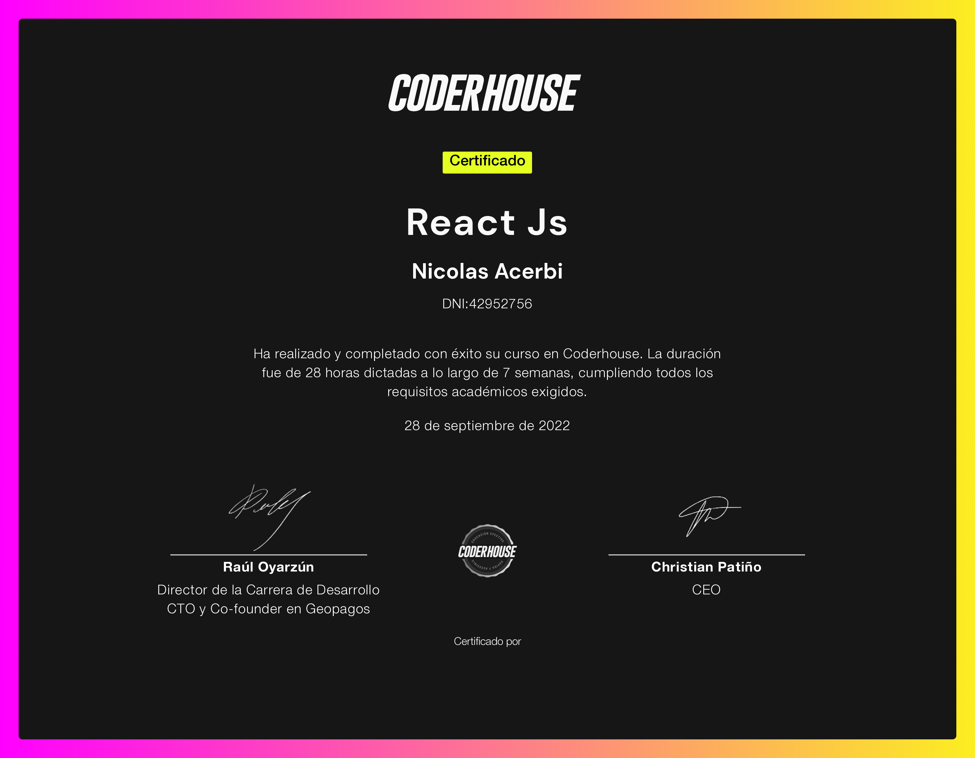 Certificado ReactJs