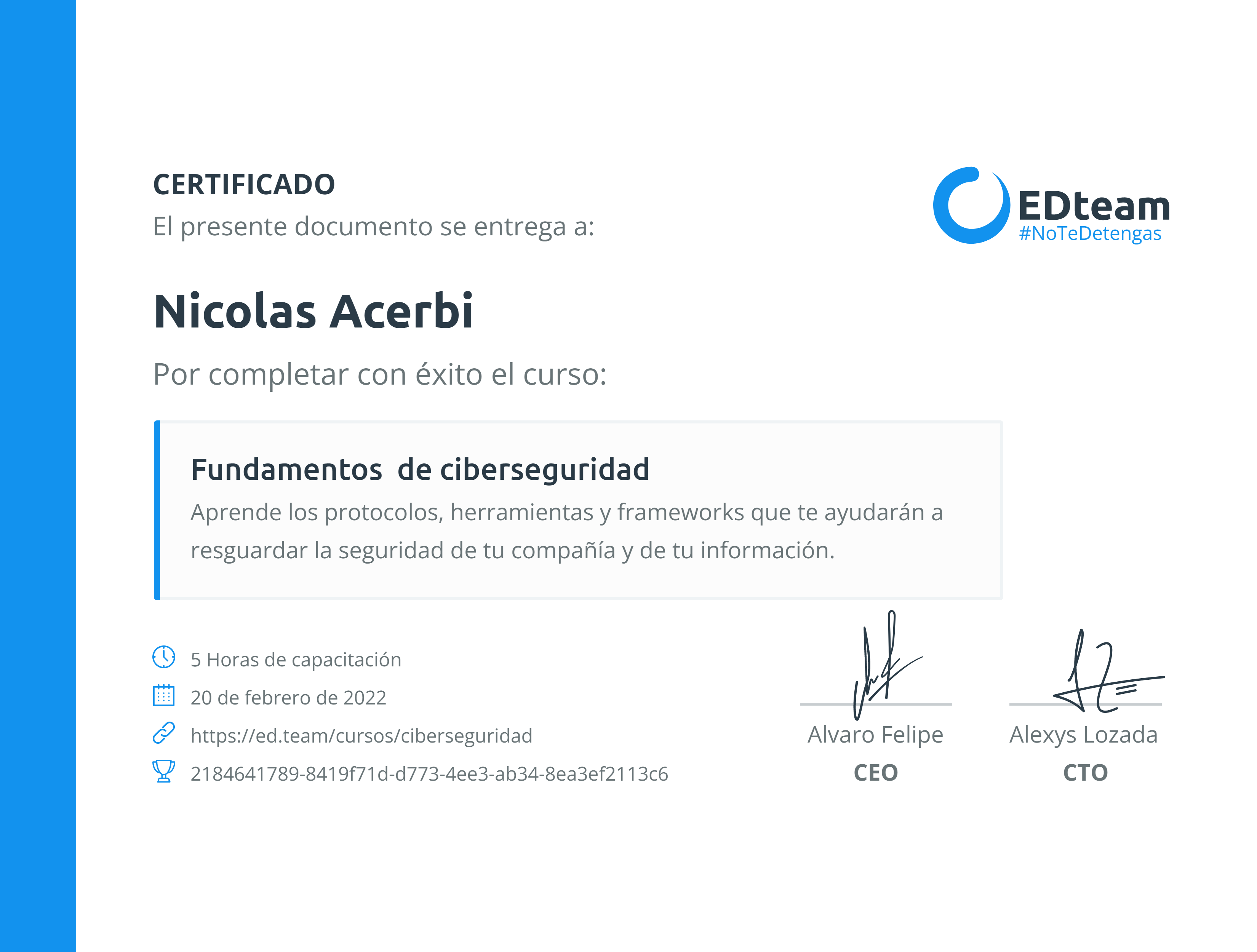 Certificado Fundamentos de Ciberseguridad